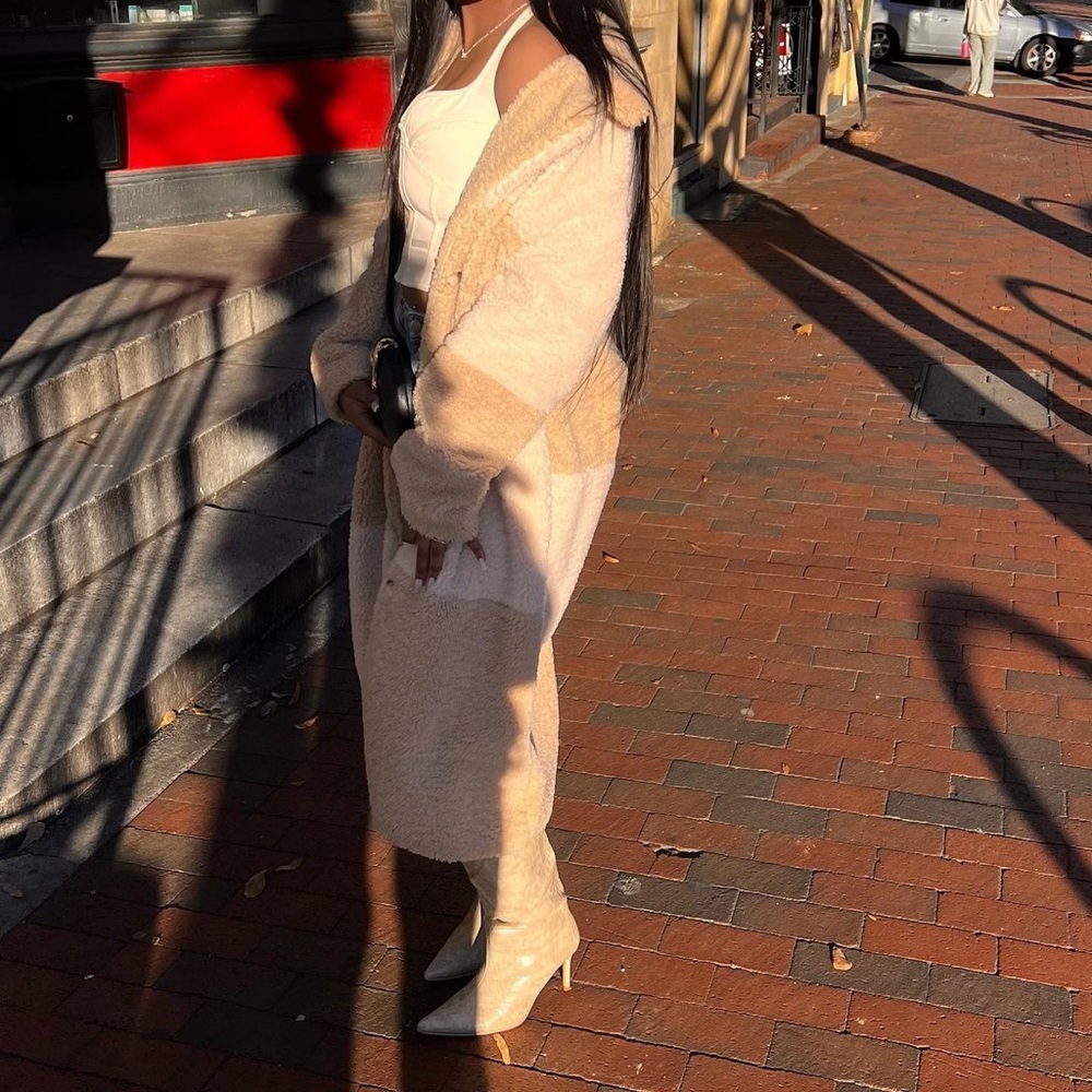 Cream checkerboard Borg coat